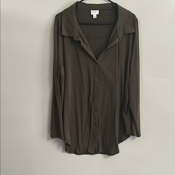 Women's Olive Button-Up Top - Picture 1 of 4